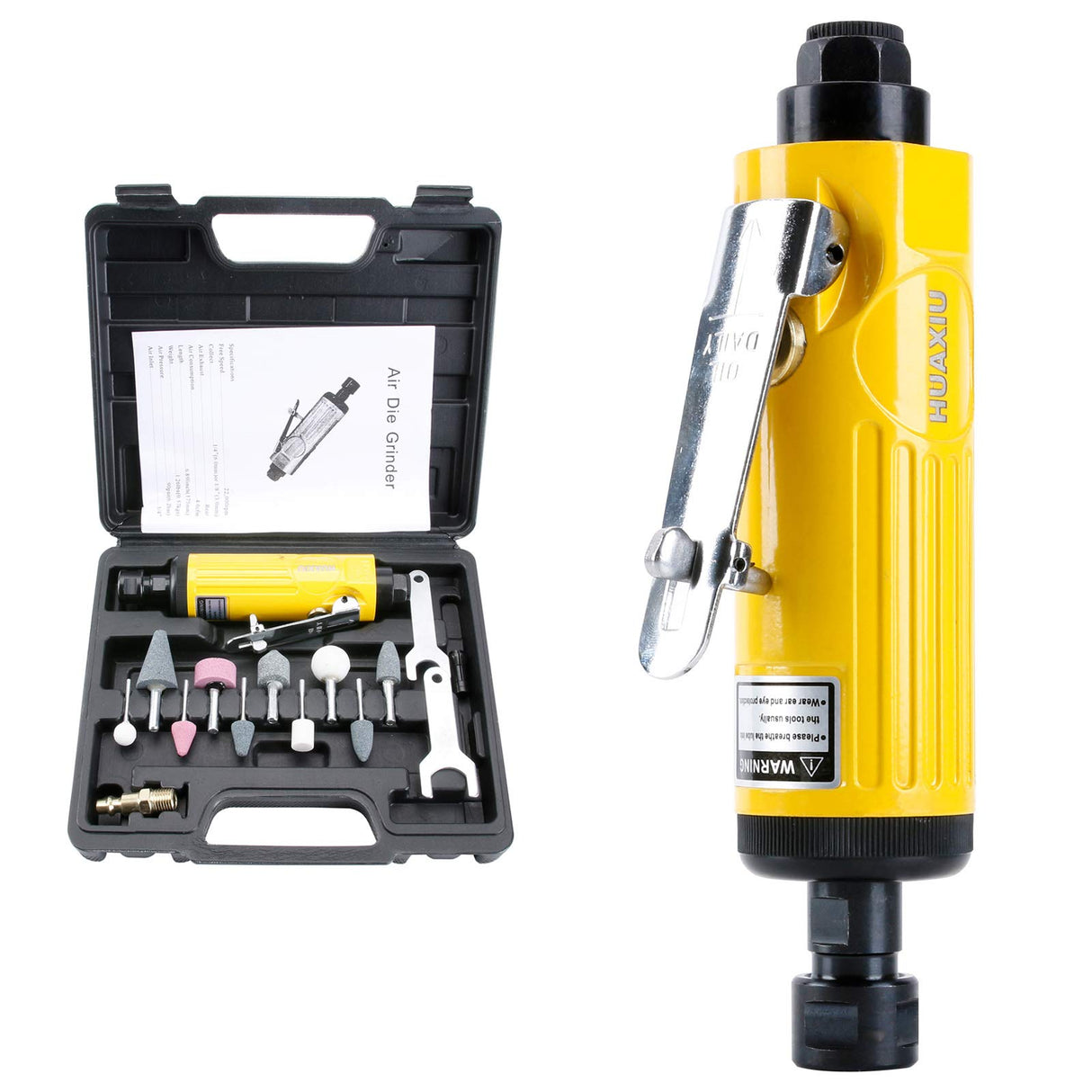 Air Die Grinder with 1/4"(6MM) and 1/8"(3MM) Collets, Pneumatic Die Grinder Kit, 22000 RPM BPJOWVIL