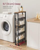 VASAGLE Slim Rolling Cart, 5-Tier Storage Cart, Narrow Cart with Handle, 5.1 Inches Deep, Metal Frame, for Kitchen, Dining Room, Living Room, Home VASAGLE
