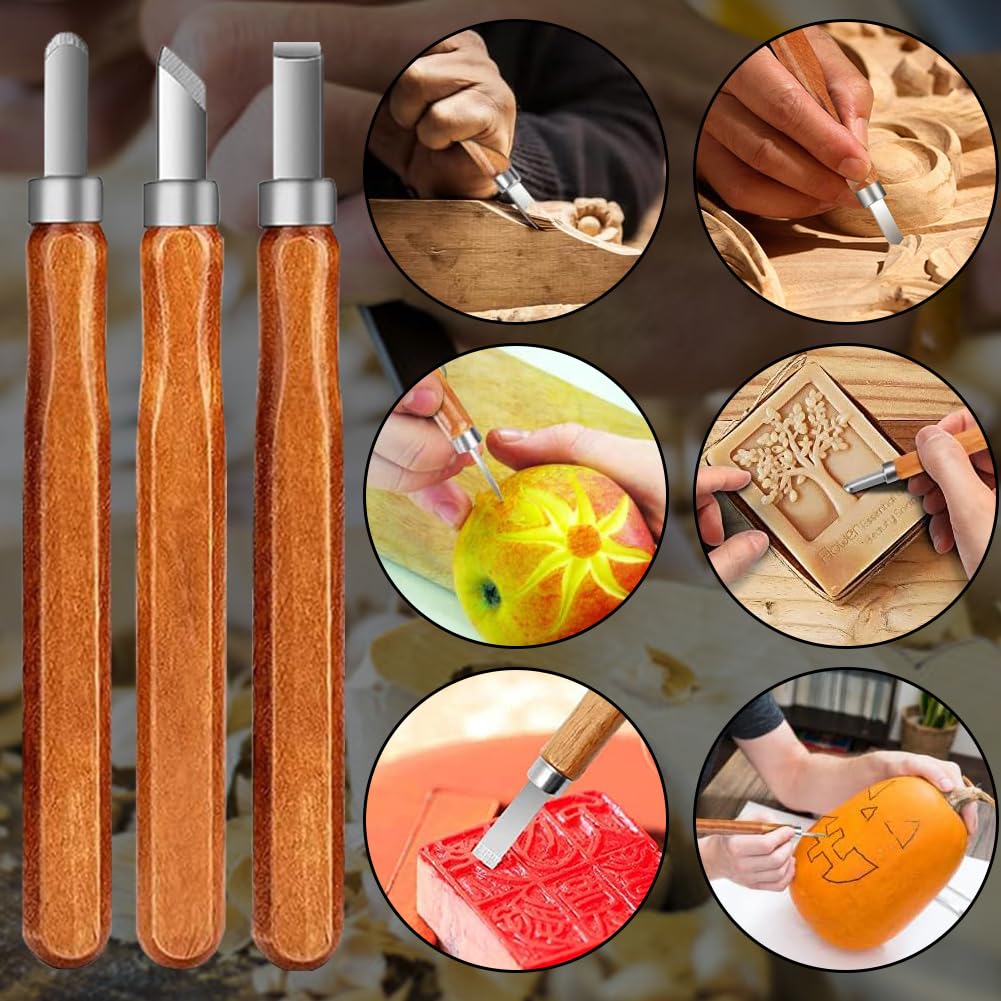 28-in-1Wood Carving Kit with Basswood Carving Blocks, Wood Carving Tools includes 3 Wood Carving Knives, 3 Detail Wood Carving Knife and 8 Wood gulrear