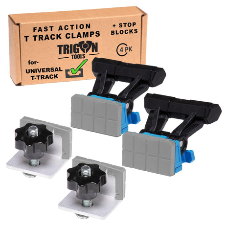 T-Track Clamps for woodworking, T Track accessories, for T-Track Profile (3/4’’ * 3/8’’) | Stop Blocks | Inline Auto Adjust Quick Release Woodworking Trigon-Tools