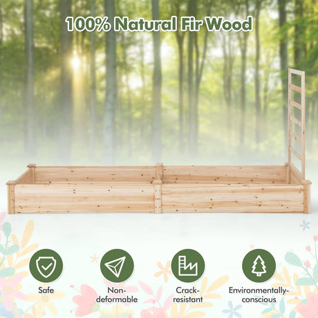 HAPPYGRILL Raised Garden Bed with Trellis, Wooden Planter Box with Divided Space for Vegetables, Flowers, Fruits, Climbing Plants, Outdoor Elevated HAPPYGRILL
