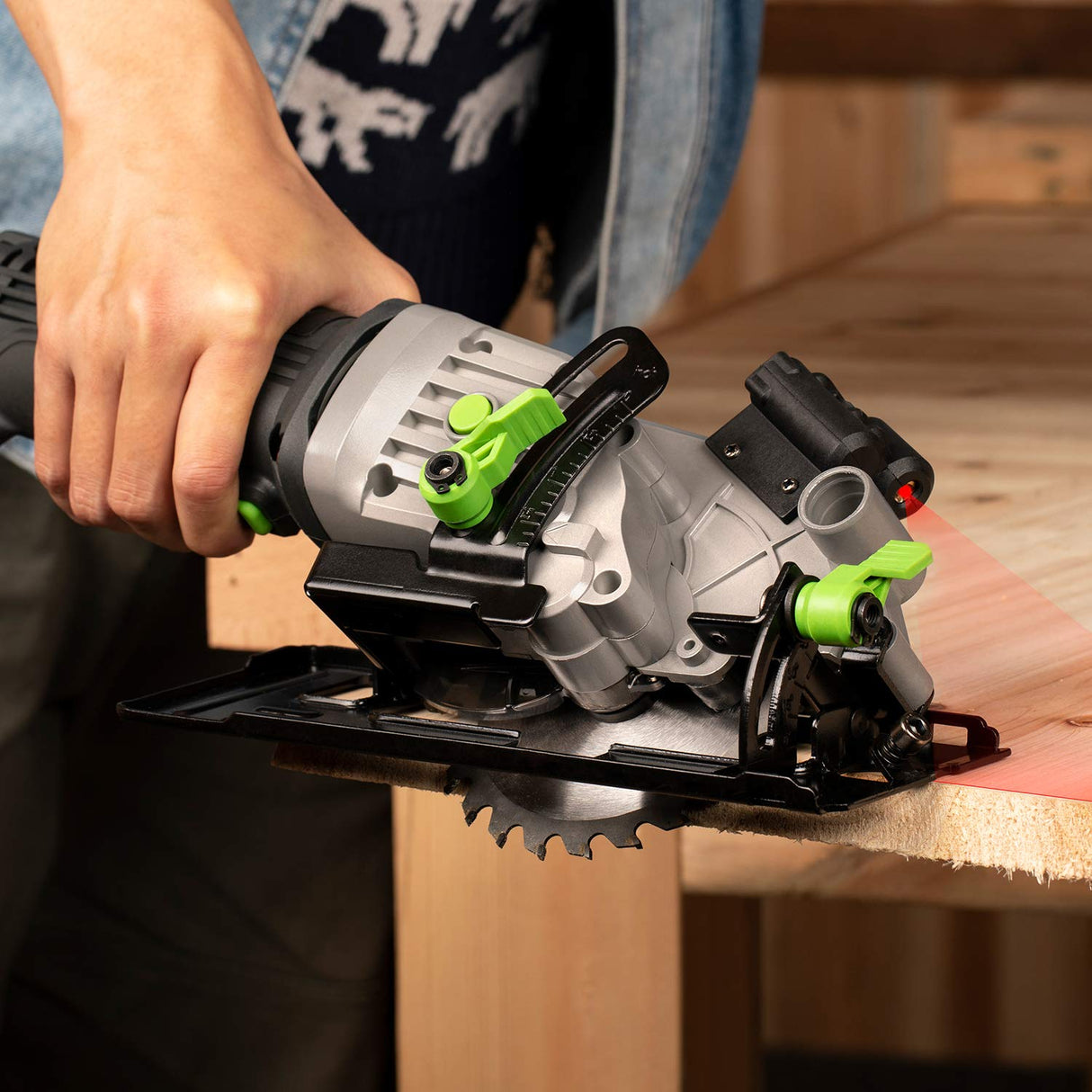 GALAX PRO 4Amp 3500RPM Circular Saw with Laser Guide, Max. Cutting Depth1-11/16"(90°), 1-1/8"(45°）Compact Saw with 4-1/2" 24T TCT Blade, Vacuum GALAX PRO