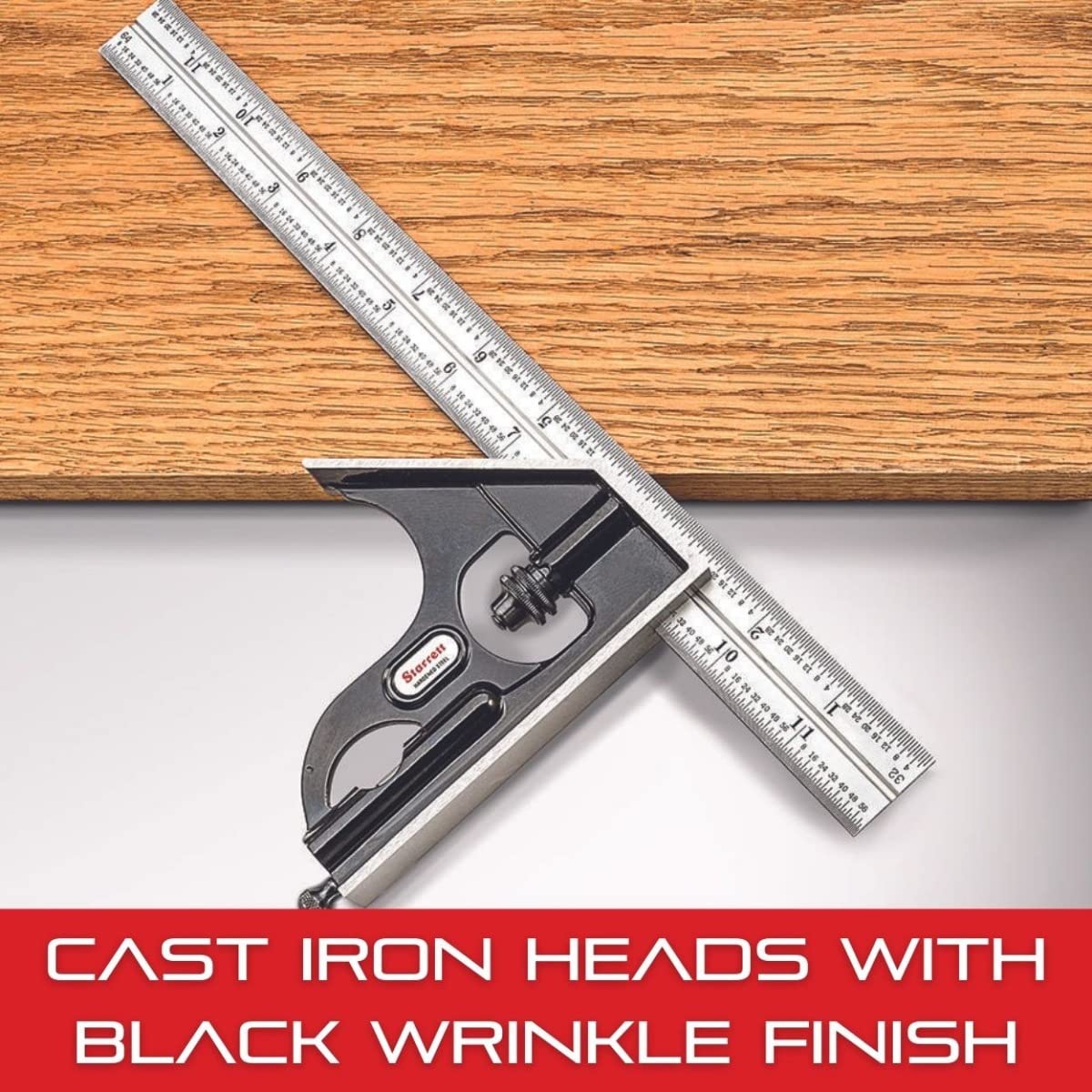 Starrett Combination Set with Square, Center and Non-Reversible Protractor Head and Blade - 12" Blade Length, Hardened Steel, 4R Graduation Type - Starrett