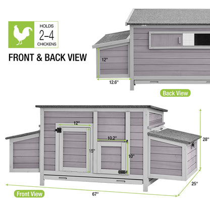 Chicken Coop Outdoor Hen House Wooden Poultry Cage with 2 Perches,2 Sides Large Nesting Boxes