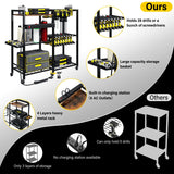 TC-HOMENY Power Tool Organizer Garage Storage with Charging Power Strip, 28 Drill Rack Tool Holder Racks Rolling Tool Cart on Wheels, Tool Shelf TC-HOMENY