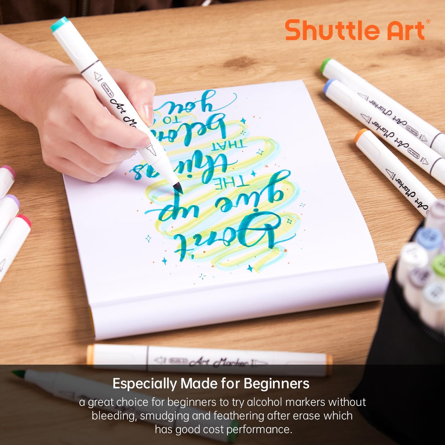 Shuttle Art Alcohol Marker Pad Bundle, Set of 61 Colors Dual Tip Alcohol Markers + 50 Sheets Marker Pad - WoodArtSupply