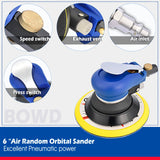 6 Inch Air Random Orbital Sander, Pneumatic Palm Sander tool with 10 Pcs Sandpapers, Air Sanders For Auto Body Work By Bowd BOWD