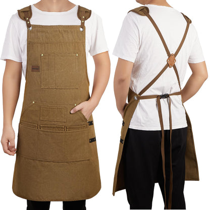HOMEDISIAC Wood Work Aprons for Men, Heavey Duty Cotton Canvas Multifunction Apron With 10 Pockets, Perfect for Chef's Gift, Woodworking, Work shop,
