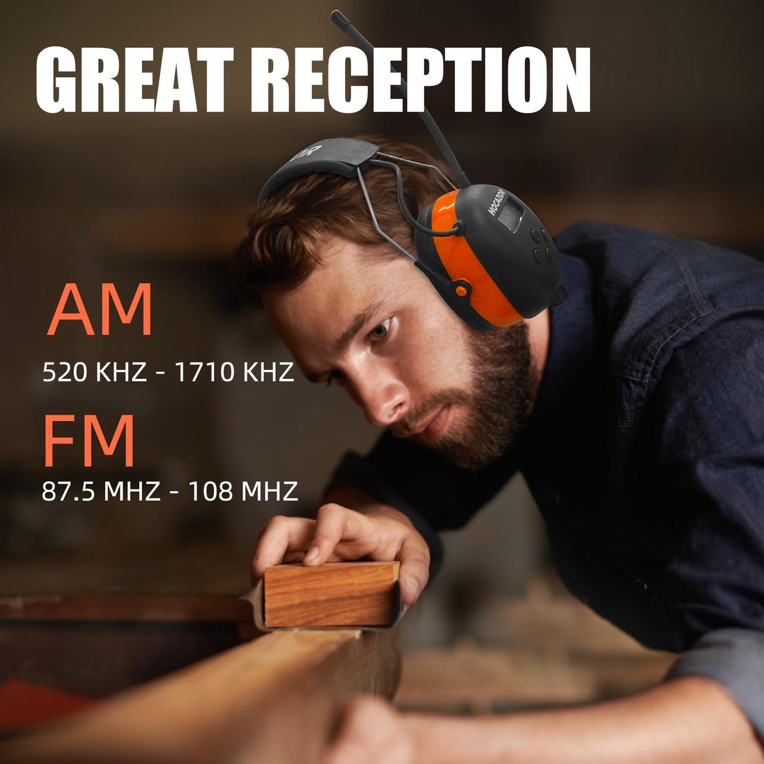 Hocazor HP033 Bluetooth 5.3 Hearing Protection AM FM Radio Headphones, 25dB NRR Noise Reduction Safety Earmuffs with 2000mAh Rechargeable Battery for Hocazor