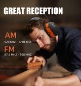 Hocazor HP033 Bluetooth 5.3 Hearing Protection AM FM Radio Headphones, 25dB NRR Noise Reduction Safety Earmuffs with 2000mAh Rechargeable Battery for Hocazor