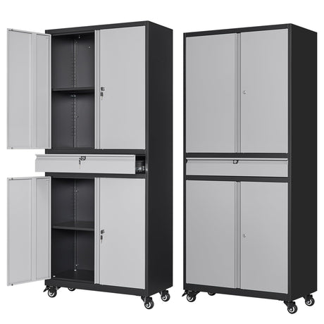 Letaya Metal Garage Storage Cabinet with Wheels,72” Rolling Tool Cabinet with 4 Door Lock-Adjustable Shelves and Drawer for Garage Home Office Letaya