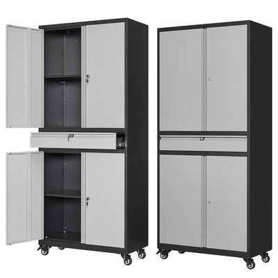 Letaya Metal Garage Storage Cabinet with Wheels,72” Rolling Tool Cabinet with 4 Door Lock-Adjustable Shelves and Drawer for Garage Home Office