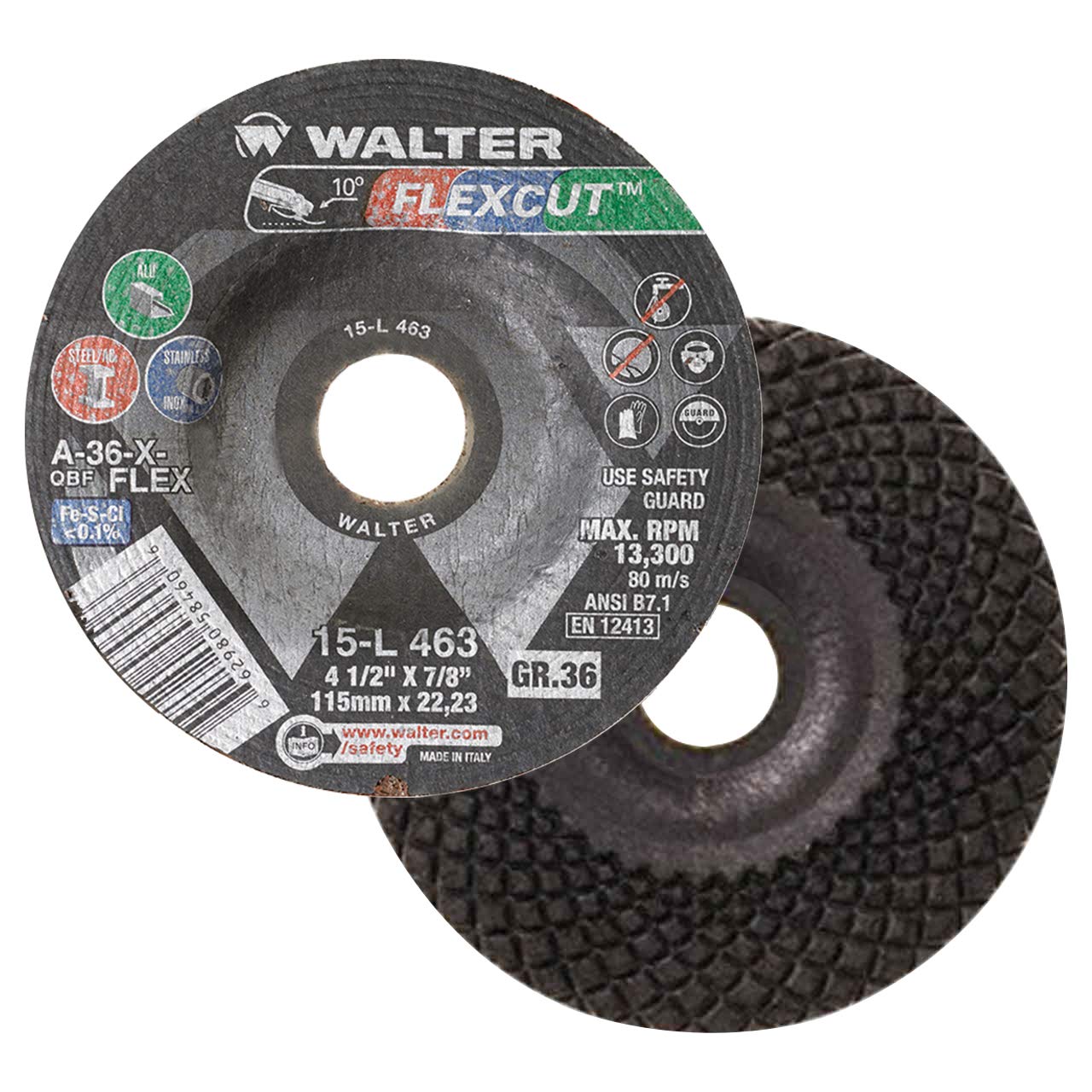 Walter 15L463 4-1/2x7/8 Flexcut Grinding Wheels Contaminant Free Type 29 Grit 36, 25 Pack Walter Surface Technologies