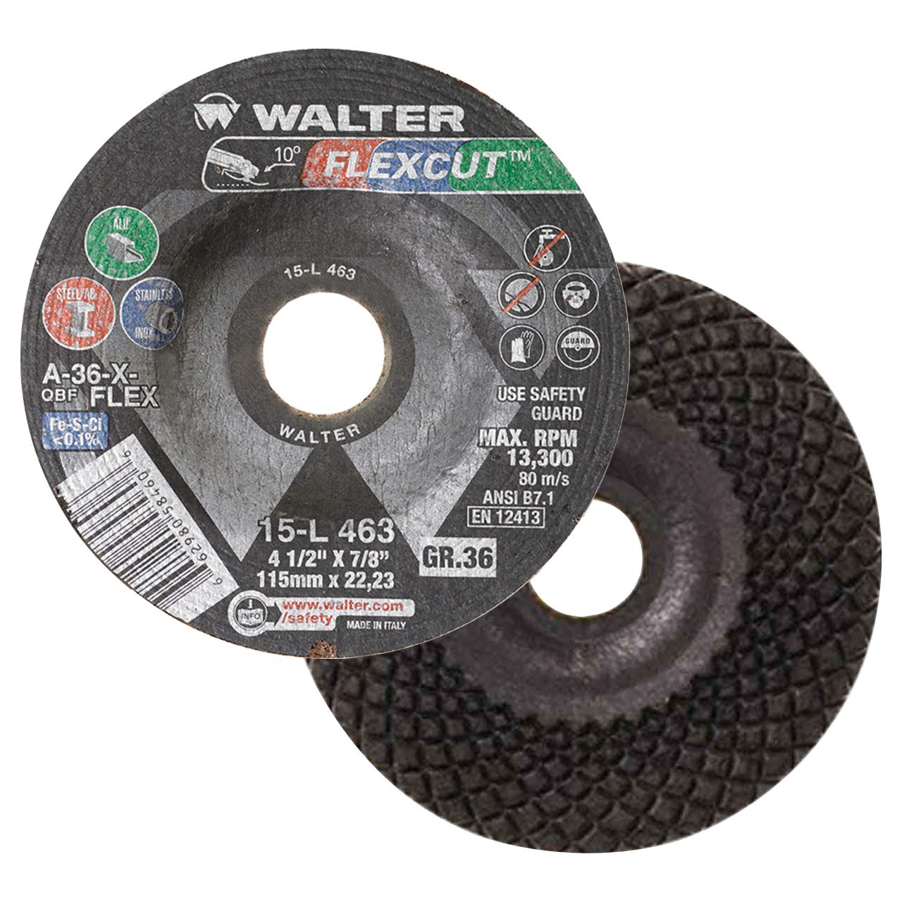 Walter 15L463 4-1/2x7/8 Flexcut Grinding Wheels Contaminant Free Type 29 Grit 36, 25 Pack - WoodArtSupply