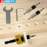 3 Pcs Countersink Drill Bit Set, HSS M2 Tapered Bits #10#12#14-1/8" 9/64" 5/32" Drill, 3/8” 82° Counter-Bore, 1/4” Hex Shank, with Adjustable Depth - WoodArtSupply