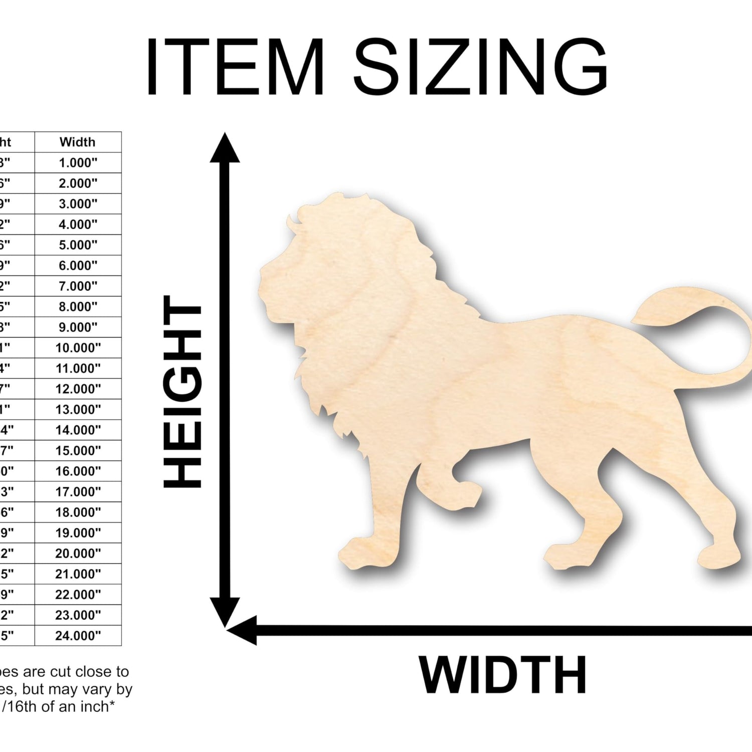 Unfinished Wood Lion Shape - Africa - Craft - up to 36" DIY 3" / 1/4" 24 Hour Crafts