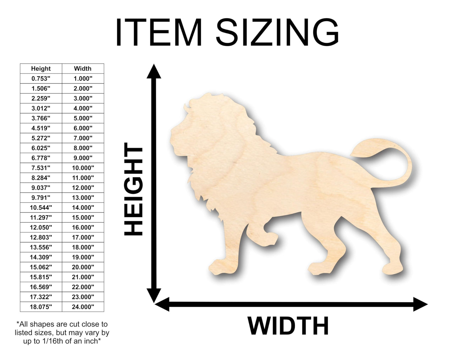 Unfinished Wood Lion Shape - Africa - Craft - up to 36" DIY 3" / 1/4" - WoodArtSupply