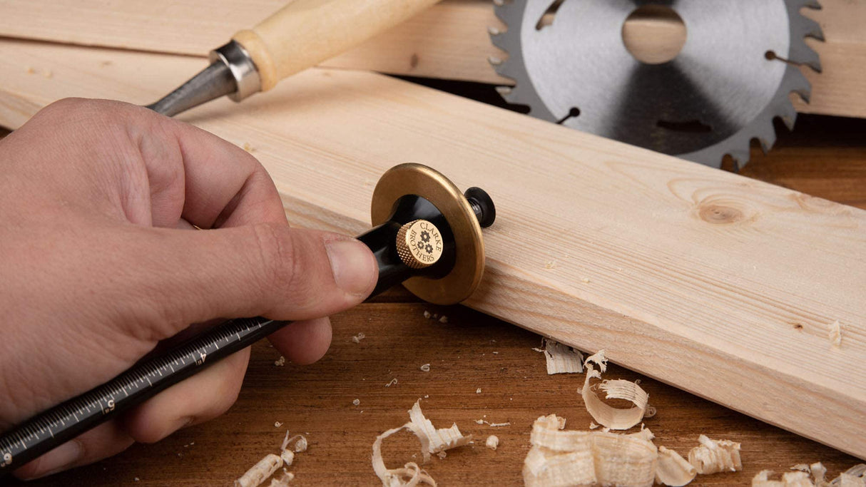 TUMEYET Wheel Marking Gauge - Woodworking Scriber Kit With 2 Replacement Cutters Wood Tools Graduated Inch & MM Scale Solid Metal Bar Scribe Tool For clarke Brothers