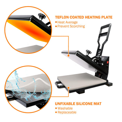 PowerPress Industrial-Quality Digital Sublimation Heat Press Machine for T Shirt, 15x15 Inch, Black - WoodArtSupply