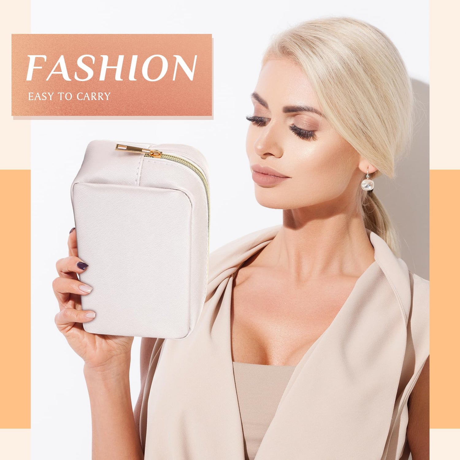 Sweetude 10 Pieces Preppy Makeup Bag Aesthetics Cosmetic Bag Purse Pu Leather Makeup Pouch Small Portable Water Resistant Zipper Toiletry Organizer Sweetude