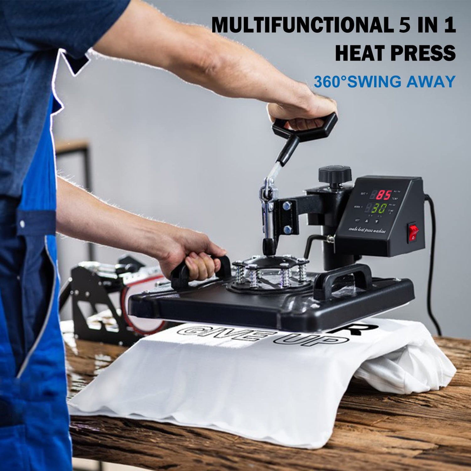 TOPDEEP 5 in 1 Heat Press Machine, 12x15 inch Swing Away Heat Press for Sublimation, T Shirt Pressing Machine Multifunction, Heat Press Transfer Topdeep