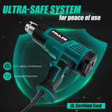 Heat Gun, PRULDE Variable Temperature Settings 122℉~1202℉ Fast Heat Hot Air Gun with 6.56Ft UL Cord for Vinyl Wrap, Crafts, Shrink Tubing/Wrapping, NEU MASTER