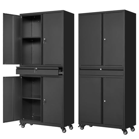 Letaya Metal Garage Storage Cabinet with Wheels,72“ Rolling Tool Cabinet with 4 Door Lock-Adjustable Shelves and Drawer for Garage Home Office Letaya