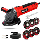 7.5Amp 4-1/2 Inch 12000 RPM Angle Grinder with 2 Guards, 3 Cutting Wheels, 3 Discs, Non-Slip Handle and Carbon Brush for Metal and Wood SHALL