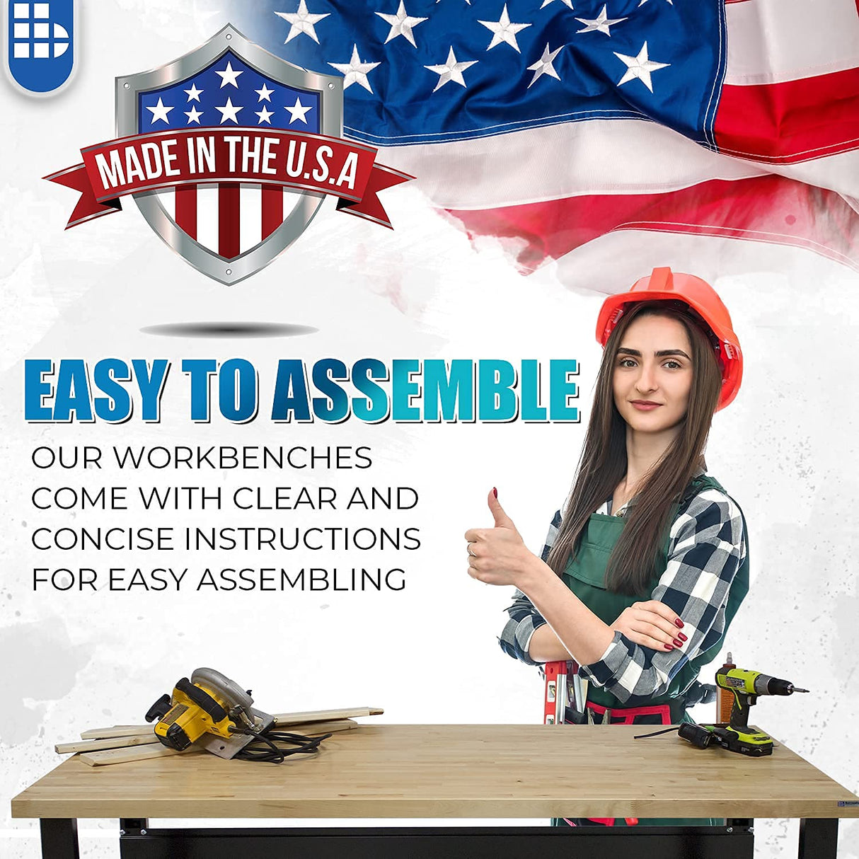 Borroughs Adjustable Height Heavy Duty Workbench, Solid Hardwood Top, Commercial Grade, 16-Gauge Steel Legs, 30 in. x 60 in. Borroughs