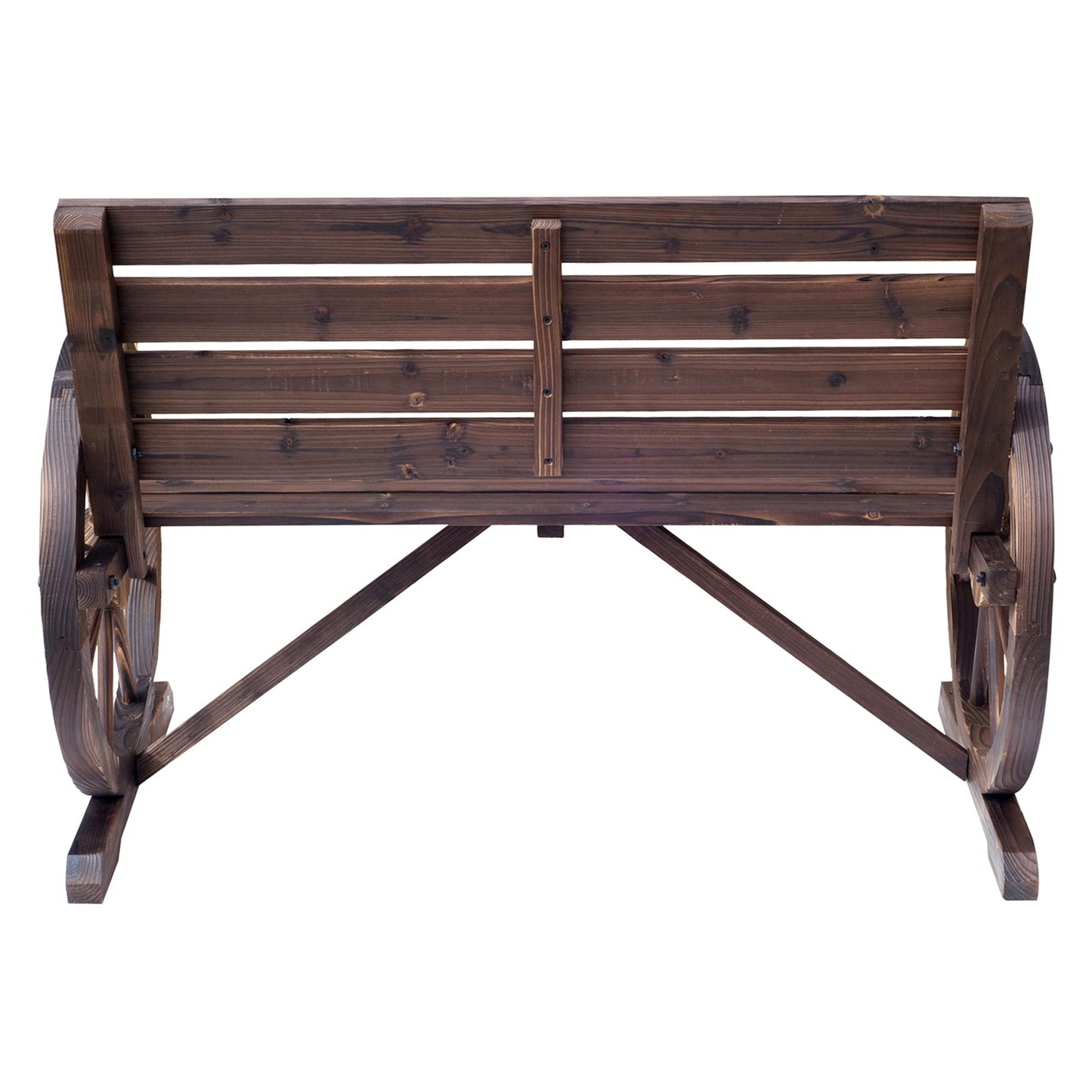 Outsunny Rustic Wagon Wheel Armrest Bench for Outdoor Patio - Brown 2-Person Seating - WoodArtSupply