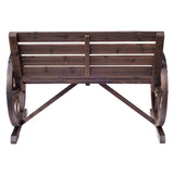 Outsunny Rustic Wagon Wheel Armrest Bench for Outdoor Patio - Brown 2-Person Seating Outsunny
