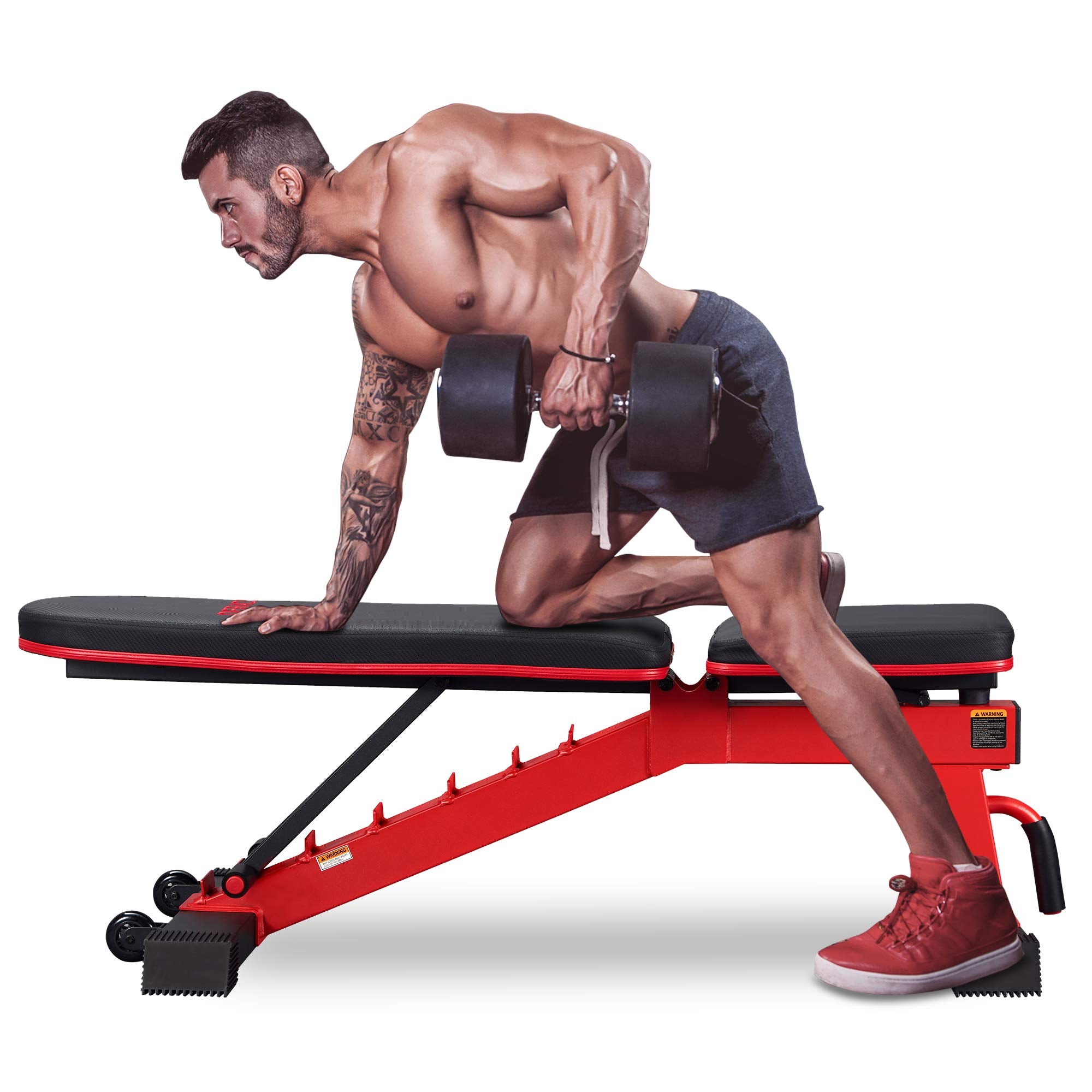 DERACY Adjustable Weight Bench for Full Body Workout Incline and Decline Weight Bench for Indoor Workout Home Gym Red WoodArtSupply