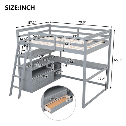 MERITLINE Modern Full Size Loft Bed with Desk, Shelves, and Storage Drawers for Kids and Teens - WoodArtSupply