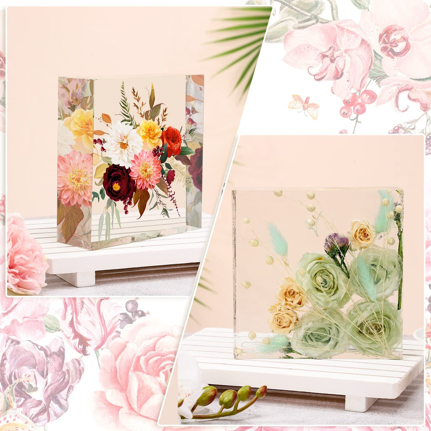 3 Pcs Large Silicone Molds for Resin Glossy Deep Square Molds Hexagon Silicone Molds Heart Bookends Resin Mold with 3 Pcs Round Epoxy Resin Molds for Potchen