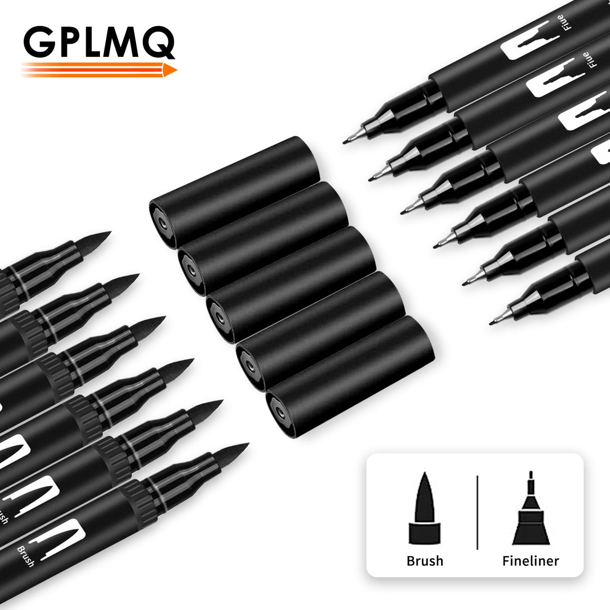 GPLMQ Black Drawing Pens, 12 Pack Felt Tip Markers for Adults and Kids, Dual Brush Fineliners Pens for Art Drawing Sketching Calligraphy GPLMQ