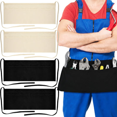 JenPen 4 Pieces 2-Pocket Canvas Work Waist Apron Unisex Tool Apron Washable Utility Apron for Woodworkers, Artists, and Other Craftspeople(Khaki and