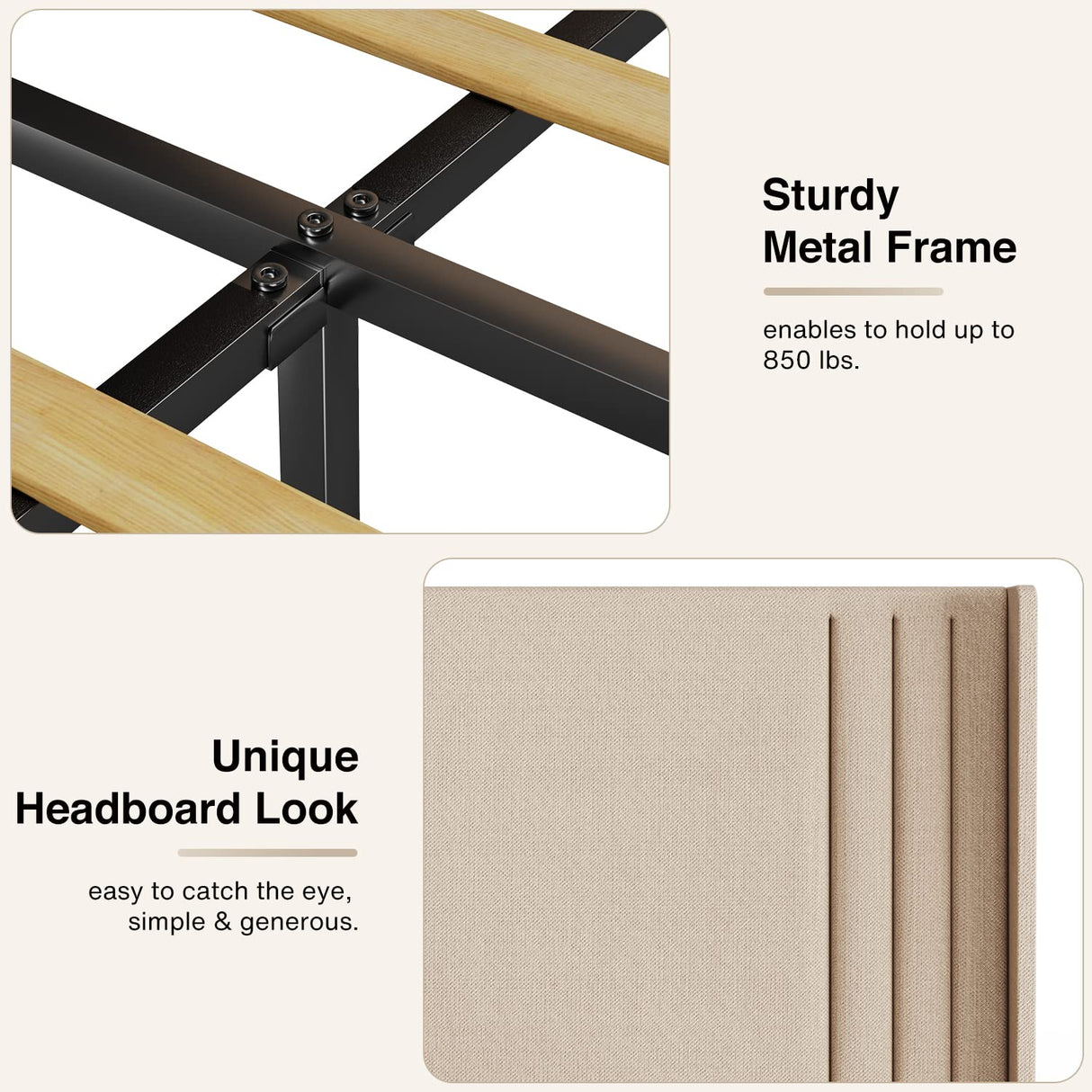 Gizoon Upholstered Queen Bed Frame with Wingback Headboard and Modern Design Gizoon