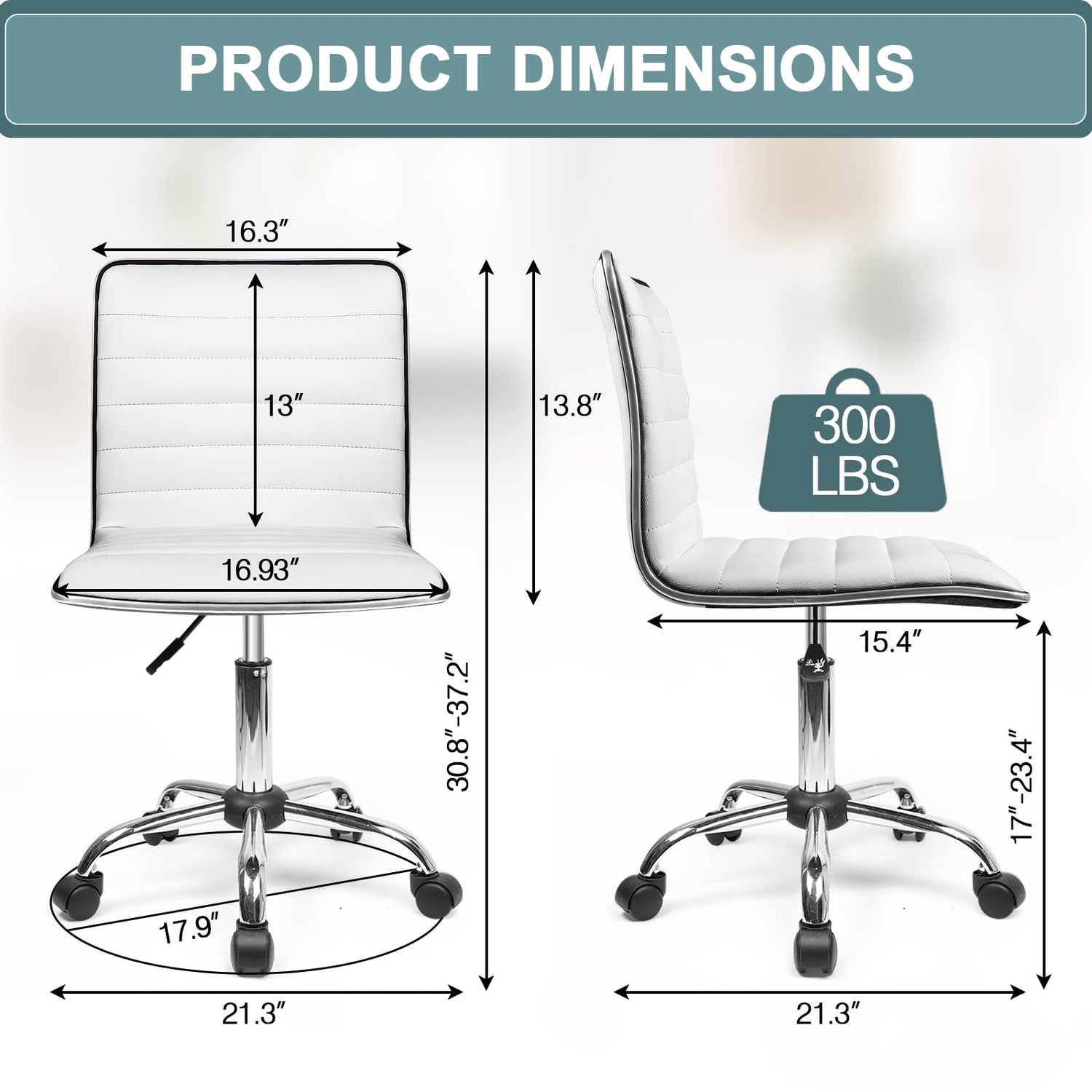 OFIKA Office Desk Chair, Adjustable Task Chair, Low Back Faux Leather Ribbed Swivel Chair, Armless Home Rolling Vanity Chair Retro with Wheels, OFIKA