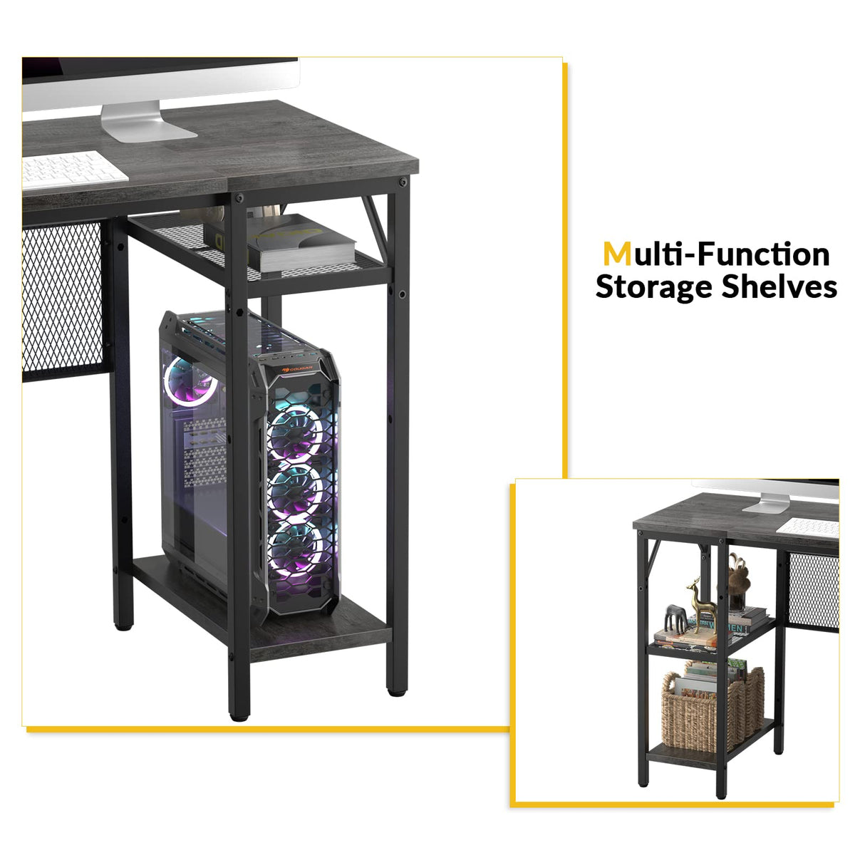 L-Shaped Computer Desk with USB Charging Port and Power Outlet - Unikito Industrial Reversible Corner Desk with Storage Shelves for Gaming and Office Use Unikito