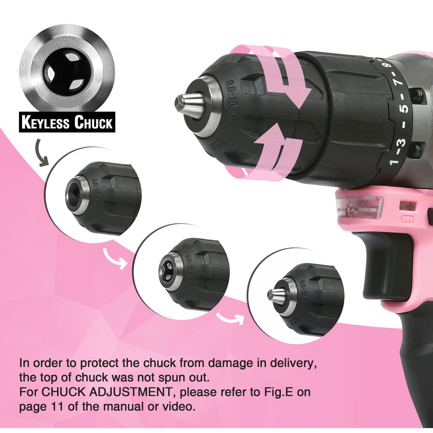 WORKPRO Pink Cordless 20V Lithium-ion Drill Driver Set, 1 Battery, Charger and Storage Bag Included - Pink Ribbon WORKPRO