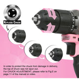 WORKPRO Pink Cordless 20V Lithium-ion Drill Driver Set, 1 Battery, Charger and Storage Bag Included - Pink Ribbon WORKPRO