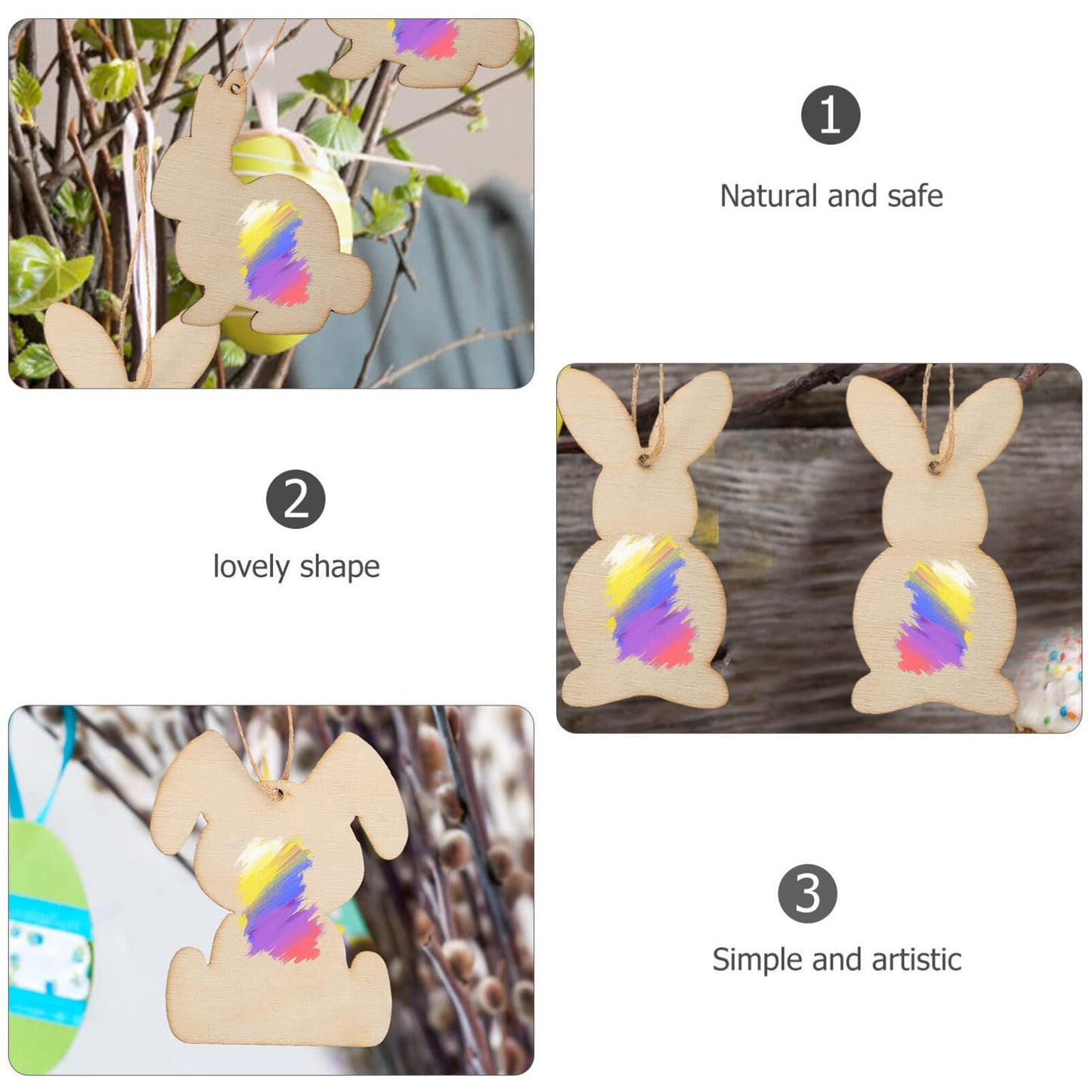 Tofficu 36Pcs Easter Bunny Wood Cutout Unfinished Wooden Bunny Slices Wood Rabbit Ornament Gift Tags Easter Hanging Decorations for Easter Party DIY