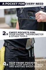 Dalstrong Professional Chef's BBQ Pitmaster Apron - Heavy-Duty Waxed Canvas - Grill Apron - 4 Storage Pockets - Genuine Leather Accents - Adjustable Dalstrong