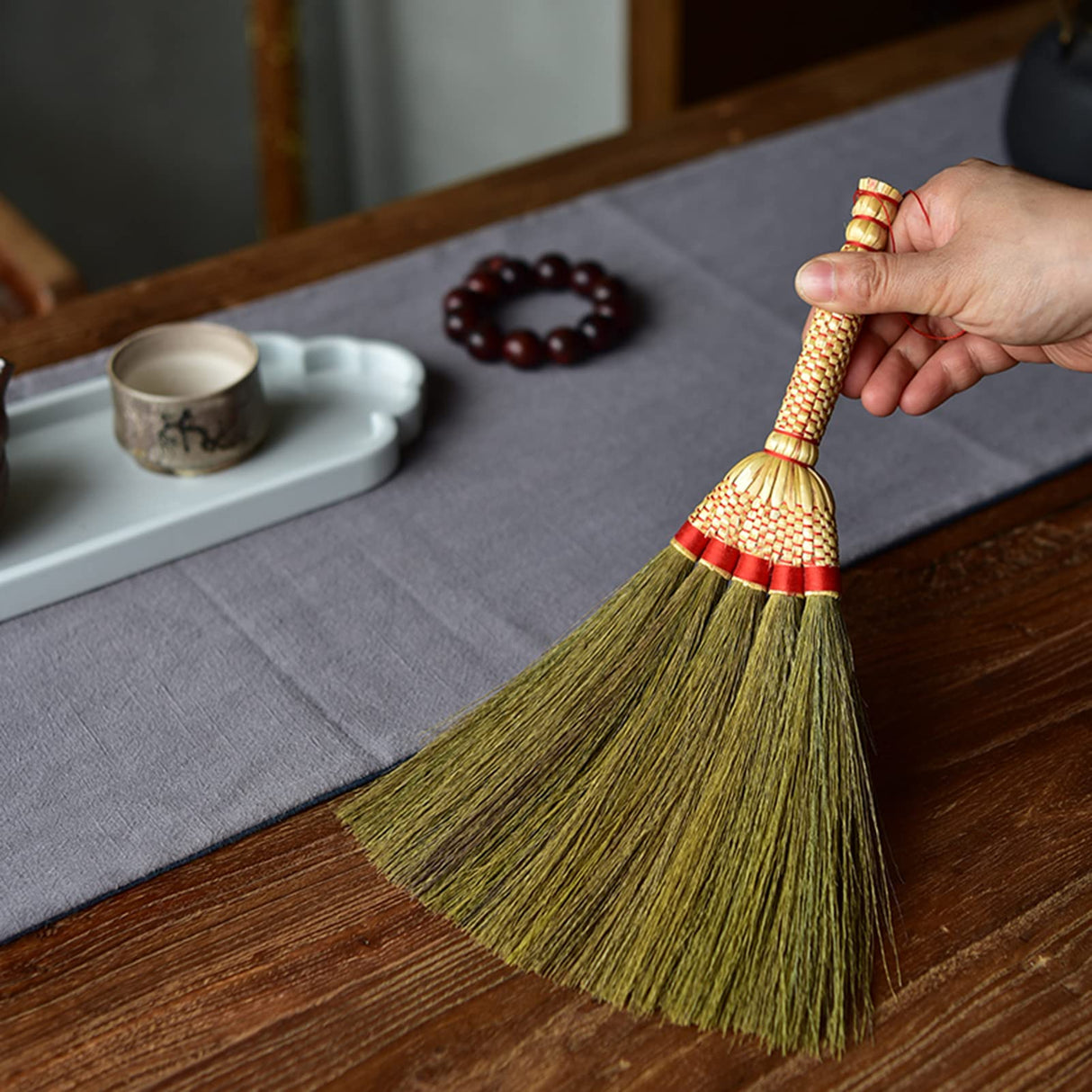 MXY Handmade Broom Soft Mini with Solid Wood Handle Retro Nature No Static Electricity Sweeping Broom Sofa, Car, Corner and More About 13 Inches MXY