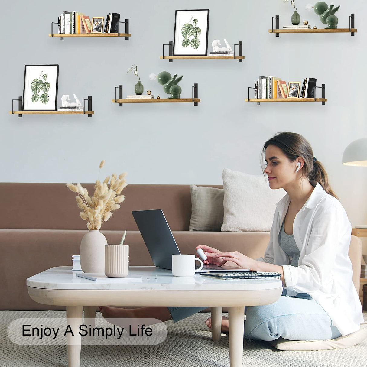 EALLRINEC Floating Shelves, 24 Inches Easy to Install Wall Mounted Shelves, Wall Shelves Set of 3, Rustic Wood Shelves for Wall Décor, Storage EALLRINEC