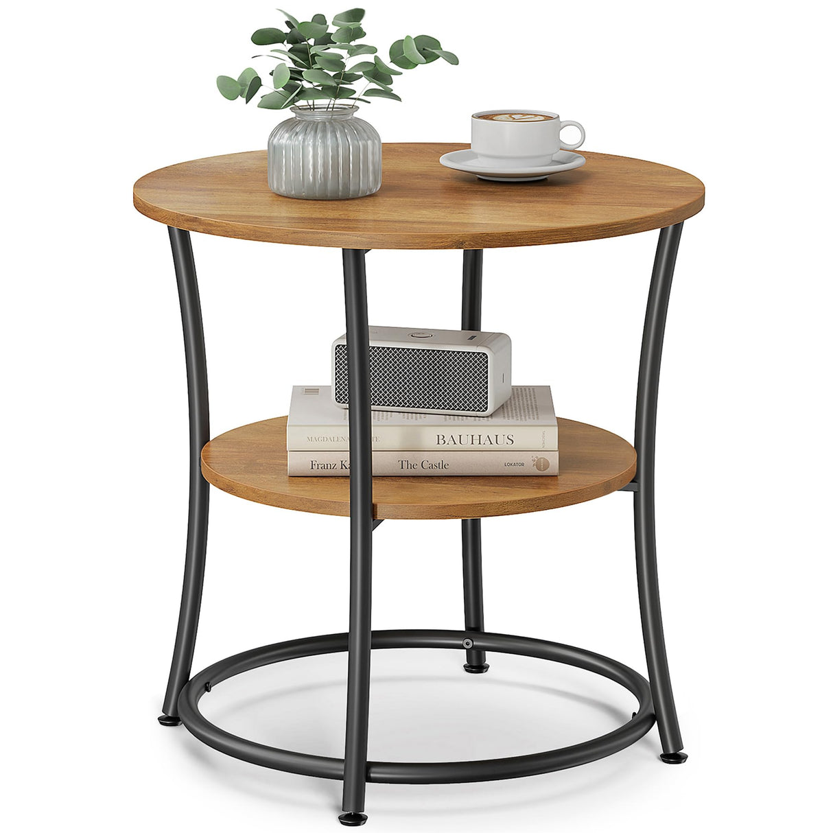 VASAGLE Side Table, Round End Table with 2 Shelves for Living Room, Bedroom, Nightstand with Steel Frame for Small Spaces, Outdoor Accent Coffee VASAGLE