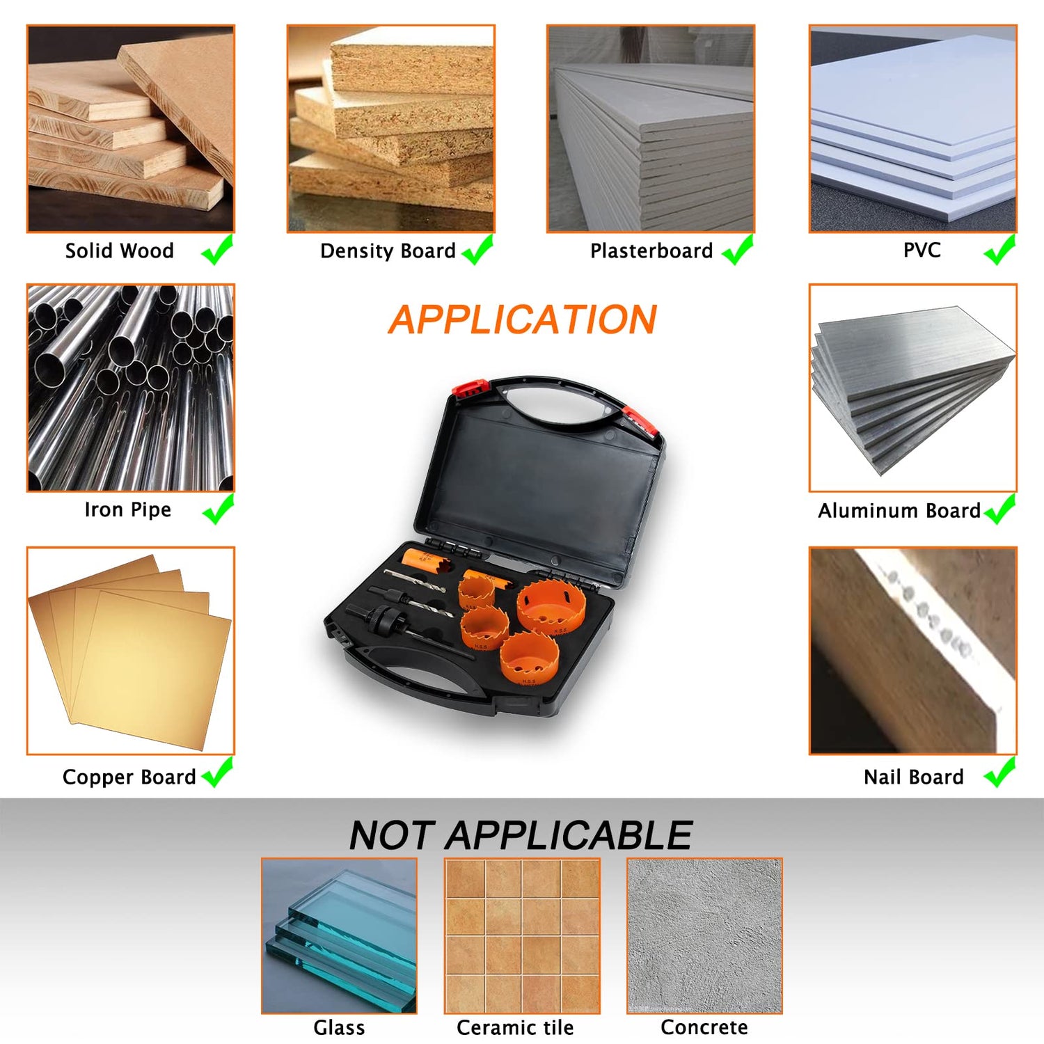 VIKITON Hole Saw Kit for Metal and Wood Plastic Project, Hole Saw Set with Case, 7/8 in to 2-1/2 in, Bi-Metal Hole Cutter with Flat and Smooth VIKITON