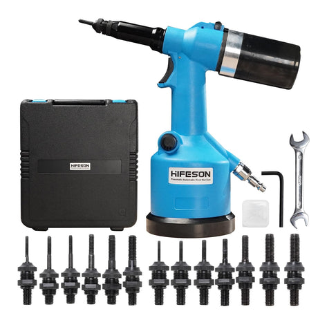 HIFESON Heavy Duty Air Hydraulic Rivet Nut Tool, Pneumatic Riveter Automatic Rivet Nut Gun Tool Setting Kit Come with 13 Size Metric and SAE HIFESON