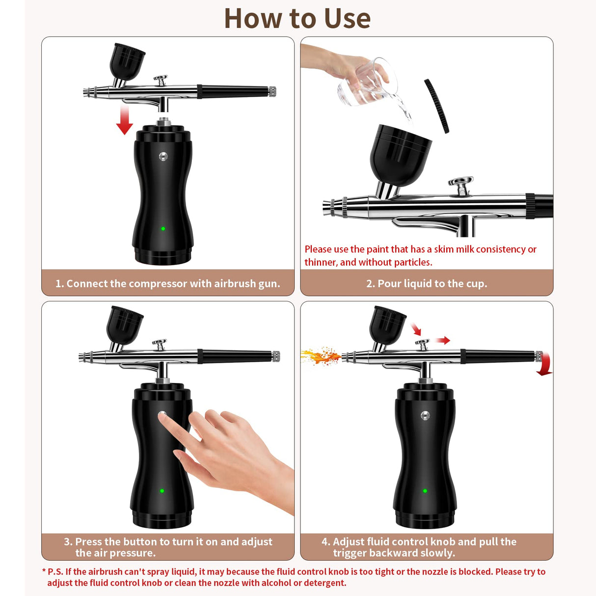 Airbrush Kit with Compressor 30PSI Portable Airbrush Gun Rechargeable Handheld Cordless Air Brush for Nails Art, Painting, Cake Decor, Cookie, Mode, fehrominger