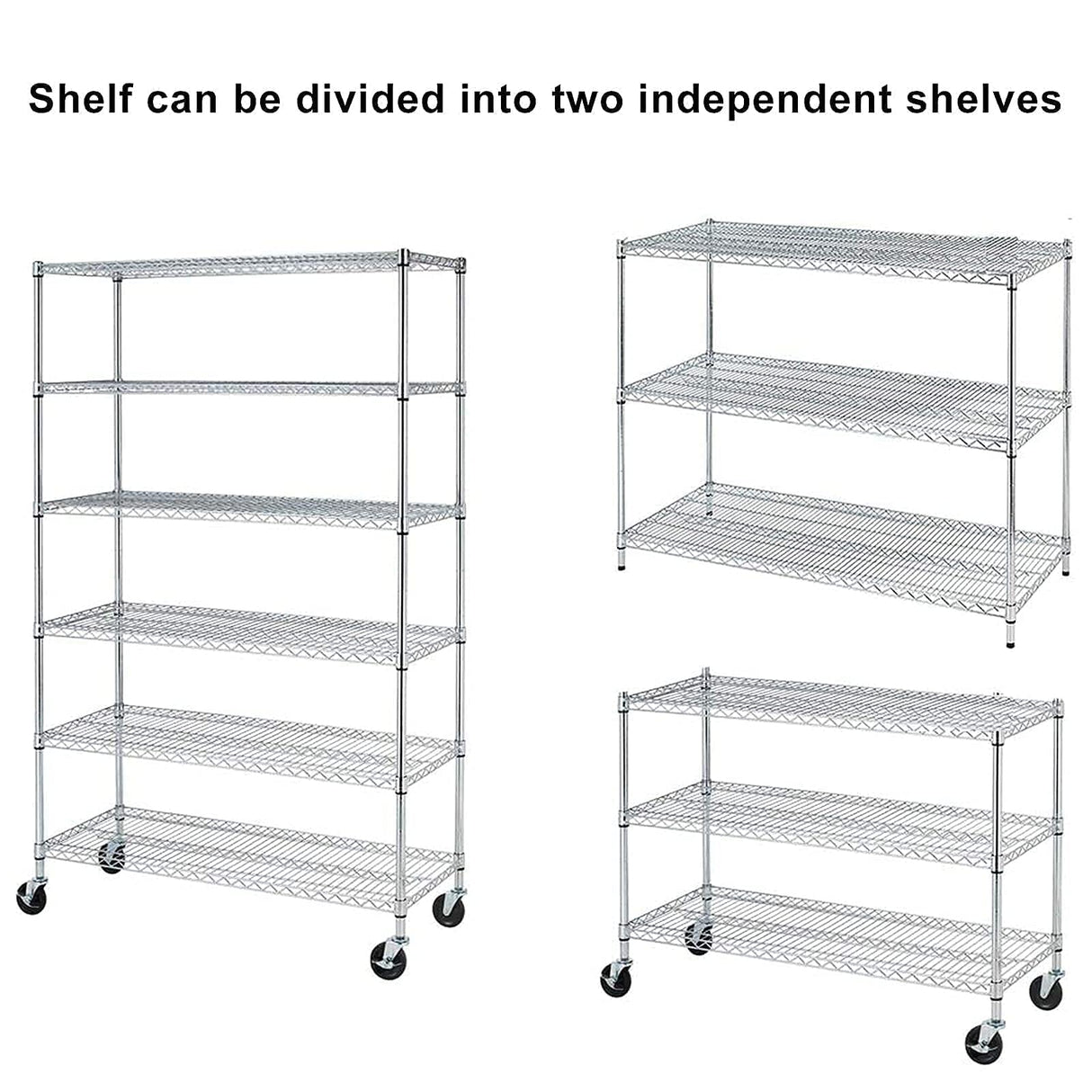 TYNB, Metal Storage Rack 6000 Lbs Capacity, 6 Tier Metal Shelf with Wheels 48In L×18In W×76In H NSF Height Adjustable Movable Heavy Duty Wire TYNB